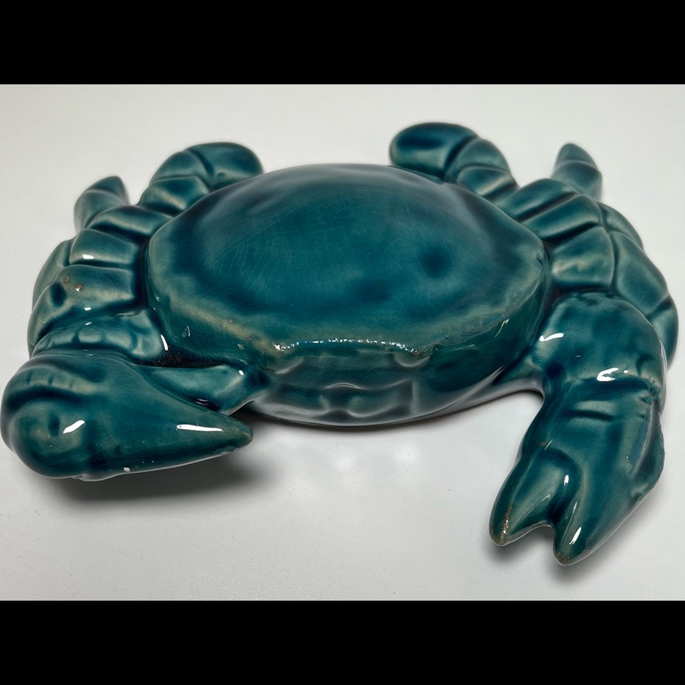 Pier 1 ceramic crab figurine - teal blue